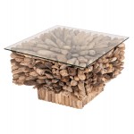 ΤΡΑΠΕΖΙ ΣΑΛΟΝΙΟΥ ΤΕΤΡΑΓΩΝΟ SPARROW HM9961 DRIFTWOOD--ΓΥΑΛΙ 75x75x51Υεκ c496622