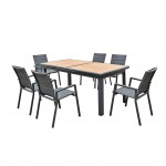 NAPOLI Set Dining ALU Κήπου 6 Πολυθρόνες Τραπέζι Επεκτ νο Μαύρο-Καρυδί-Textilene Ανθρακί c496692