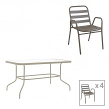 Τραπεζαρία Valor-Sussie pakoworld σετ 5τεμ μέταλλο σε σαμπανιζέ φυσική απόχρωση 110x60x70εκ c496693