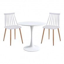 Τραπεζαρία Elijah-Aurora I pakoworld σετ 3τεμ pp σε λευκή απόχρωση με φυσικό πόδι Φ60x74εκ c496694