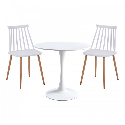 Τραπεζαρία Elijah-Aurora I pakoworld σετ 3τεμ pp σε λευκή απόχρωση με φυσικό πόδι Φ60x74εκ c496694