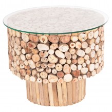 ΤΡΑΠΕΖΙ ΣΑΛΟΝΙΟΥ ΣΤΡΟΓΓΥΛΟ SPARROW HM9963 DRIFTWOOD--ΓΥΑΛΙ Φ65x51 5Υεκ c496720