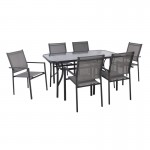 LANSON - RIO Set Τραπεζαρία Μέταλλο Ανθρακί Textilene Γκρι Τραπέζι 6 Πολυθρόνες c497412