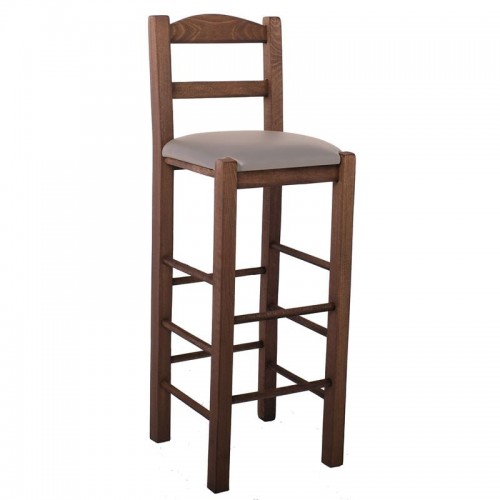 ΣΙΦΝΟΣ Σκαμπό BAR με Πλάτη Οξιά Βαφή Εμποτισμός Καρυδί Κάθισμα Pu Cappuccino c497413