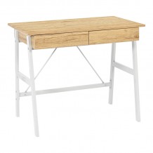 Γραφείο εργασίας Lione pakoworld με συρτάρια σε oak απόχρωση με πόδι λευκό μέταλλο 90x50x75εκ c497579