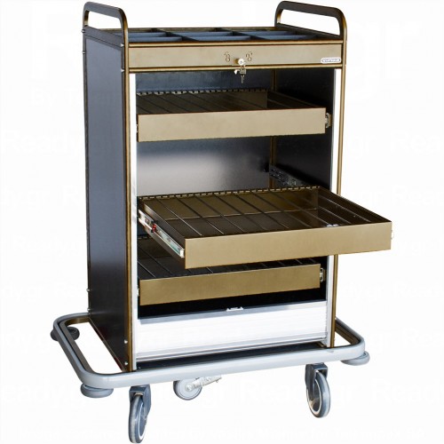 Τρόλλεϋ Mini-bar με ρολό που κλειδώνει 96x60x129cm 5 ρόδες Καφέ Capuccino EVINOKS c497625