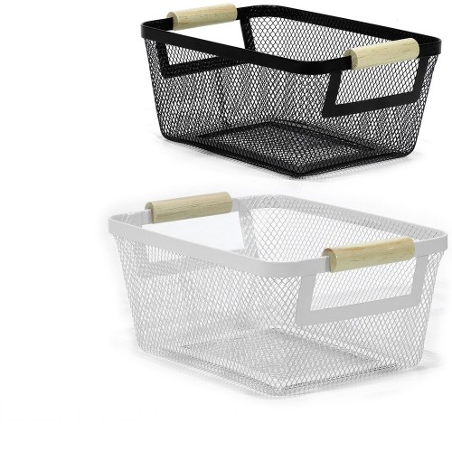 Καλάθι Μαύρο Λευκό Μέταλλο Ξύλο 26x11x17 5cm Σε 2 Χρώματα c497641