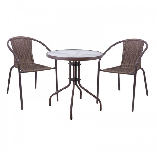 BALENO-W Set Κήπου - Βεράντας Τραπέζι 2 Πολυθρόνες Μέταλλο Καφέ - Wicker Brown c497643