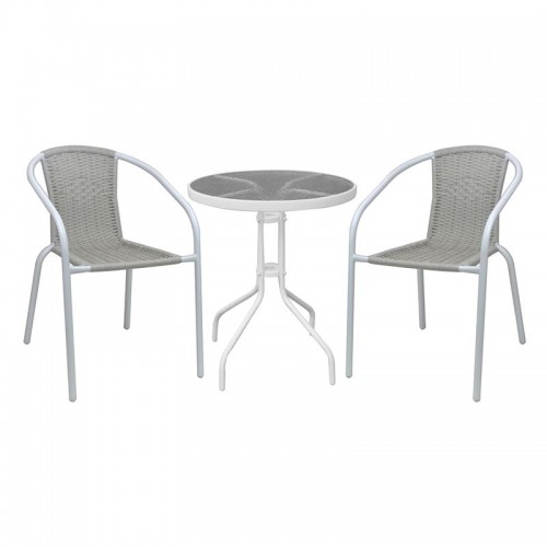 BALENO-W Set Κήπου - Βεράντας Τραπέζι 2 Πολυθρόνες Μέταλλο Άσπρο Wicker Beige c497644