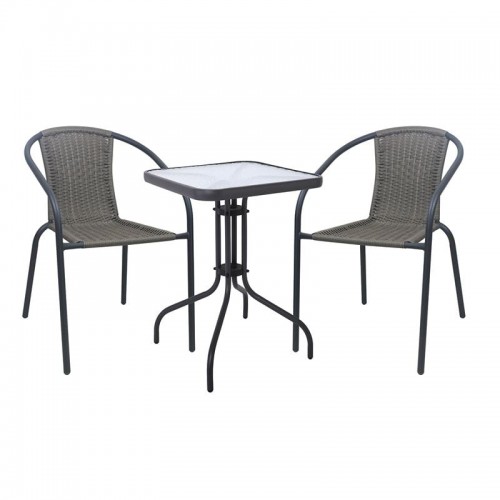 BALENO-W Set Κήπου - Βεράντας Τραπέζι 2 Πολυθρόνες Μέταλλο Ανθρακί Wicker Mixed Grey c497647