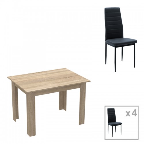 Τραπεζαρία Manka-Parker pakoworld σετ 5τεμ mdf σε μαύρη-sonoma απόχρωση 110x80x77εκ c497809