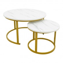 Τραπέζι σαλονιού Relevon pakoworld σετ 2τεμ mdf σε απόχρωση λευκού όψης μαρμάρου 80x80x45εκ c497815