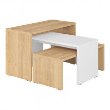 Τραπέζια σαλονιού Kantar pakoworld σετ 3τεμ σε oak-λευκή απόχρωση 65x30x39εκ c497817