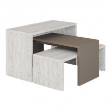 Τραπέζια σαλονιού Kantar pakoworld σετ 3τεμ σε λευκό antique - μόκα απόχρωση 65x30x39εκ c497820