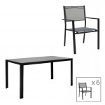Τραπεζαρία κήπου Nares-Moly σετ 7τεμ pakoworld αλουμίνιο μαύρο-textilene γκρι c497928