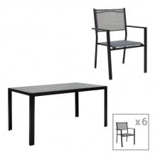 Τραπεζαρία κήπου Nares-Moly σετ 7τεμ pakoworld αλουμίνιο μαύρο-textilene γκρι c497928