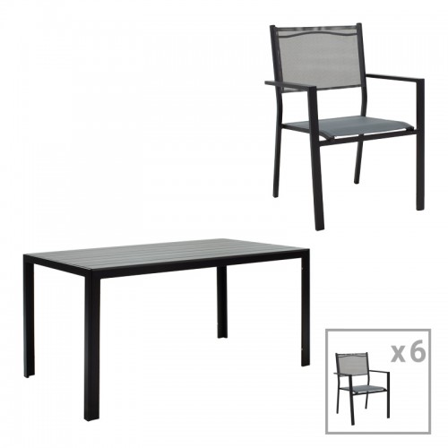 Τραπεζαρία κήπου Nares-Moly σετ 7τεμ pakoworld αλουμίνιο μαύρο-textilene γκρι c497928