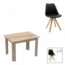 Τραπεζαρία Manka-Caron pakoworld σετ 5τεμ σε sonoma-μαύρη απόχρωση 110x80x77εκ c497938