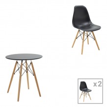 Τραπεζαρία Julita pakoworld σετ 3τεμ MDF μαύρο-ξύλο οξιάς σε φυσική απόχρωση Φ60x73εκ c497959