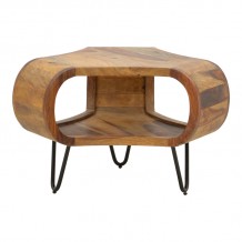 Τραπέζι Merck pakoworld μασιφ ξύλο sheesham σε καρυδί απόχρωση με μαύρα μεταλλικά πόδια Φ55x38εκ c497989