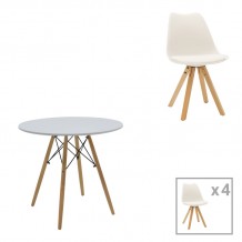 Τραπεζαρία Julita-Caron pakoworld σετ 5τεμ MDF λευκό-πόδια φυσικό Φ80x73εκ c498001