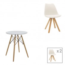 Τραπεζαρία Julita-Caron pakoworld σετ 3τεμ mdf λευκό-πόδια σε φυσική απόχρωση Φ60x73εκ c498014