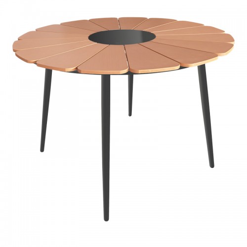 Τραπέζι Pinap pakoworld μαύρο αλουμίνιο και plywood σε φυσική απόχρωση Φ110x74εκ c498029