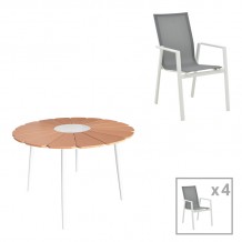 Τραπεζαρία Pinap-Dashiell σετ 5τεμ pakoworld λευκό αλουμίνιο και plywood σε φυσική απόχρωση Φ110x74εκ c498074