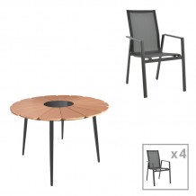 Τραπεζαρία Pinap-Dashiell σετ 5τεμ pakoworld μαύρο αλουμίνιο και plywood σε φυσική απόχρωση Φ110x74εκ c498076