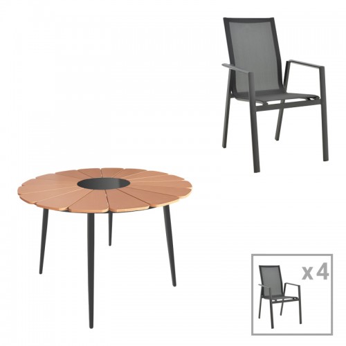 Τραπεζαρία Pinap-Dashiell σετ 5τεμ pakoworld μαύρο αλουμίνιο και plywood σε φυσική απόχρωση Φ110x74εκ c498076