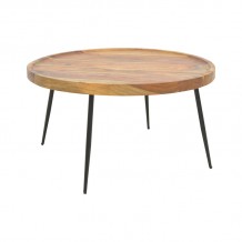 Τραπέζι Tavolo pakoworld μασιφ ξύλο sheesham σε καρυδί απόχρωση με μαύρα μεταλλικά πόδια Φ75x39εκ c498117