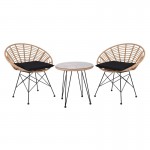 SALSA Coral Coffee Set Κήπου Μέταλλο Μαύρο - Γυαλί - Wicker Φυσικό Τραπεζάκι 2 Πολυθρόνες c498375