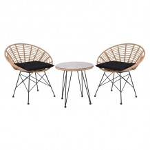 SALSA Coral Coffee Set Κήπου Μέταλλο Μαύρο - Γυαλί - Wicker Φυσικό Τραπεζάκι 2 Πολυθρόνες c498375