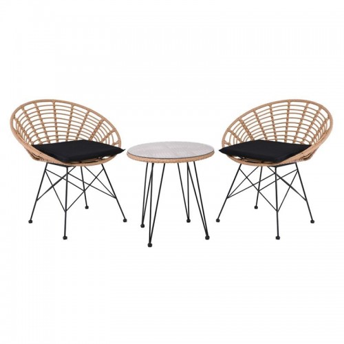 SALSA Coral Coffee Set Κήπου Μέταλλο Μαύρο - Γυαλί - Wicker Φυσικό Τραπεζάκι 2 Πολυθρόνες c498375