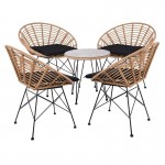 SALSA Coral Coffee Set Κήπου Μέταλλο Μαύρο - Γυαλί - Wicker Φυσικό Τραπεζάκι 4 Πολυθρόνες c498376