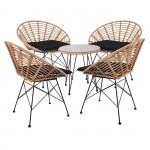 SALSA Coral Coffee Set Κήπου Μέταλλο Μαύρο - Γυαλί - Wicker Φυσικό Τραπεζάκι 4 Πολυθρόνες c498376