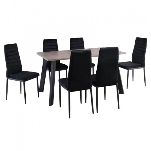JETTA-BAXTER Τραπεζαρία Μέταλλ ο Βαφή Μαύρο Τραπέζι Sonoma Oak 6 Καρέκλες Velure Μαύρο c498378