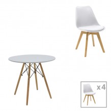 Τραπεζαρία Julita-Gaston σετ 5τεμ pakoworld MDF και ξύλο οξιάς σε λευκή-φυσική απόχρωση Φ80x73εκ c498384