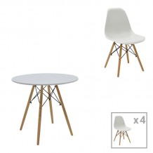 Τραπεζαρία Julita σετ 5τεμ pakoworld MDF και ξύλο οξιάς σε λευκή-φυσική απόχρωση Φ80x73εκ c498399