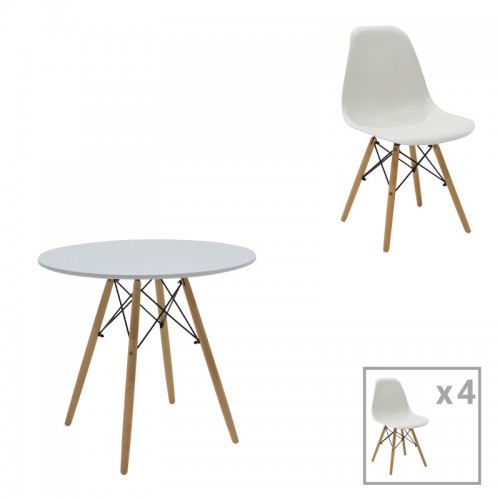 Τραπεζαρία Julita σετ 5τεμ pakoworld MDF και ξύλο οξιάς σε λευκή-φυσική απόχρωση Φ80x73εκ c498399