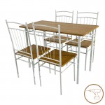Τραπεζαρία Roza II pakoworld σετ 5τμχ mdf σε φυσική απόχρωση με λευκά μεταλλικά πόδια 110x60x74εκ c498539