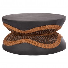 ΤΡΑΠΕΖΙ ΣΑΛΟΝΙΟΥ ΣΤΡΟΓΓΥΛΟ ANNA HM18157 01 FIBER CEMENT ΣΕ ΜΑΥΡΟ-ΦΥΣΙΚΟ RATTAN--Φ92x44 5Υεκ c498541