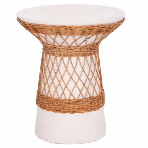ΒΟΗΘΗΤΙΚΟ ΤΡΑΠΕΖΙ ΣΤΡΟΓΓΥΛΟ DELIA HM18167 02 FIBER CEMENT ΛΕΥΚΟ RATTAN Φ40x45Υεκ c498576