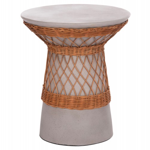 ΒΟΗΘΗΤΙΚΟ ΤΡΑΠΕΖΙ ΣΤΡΟΓΓΥΛΟ DELIA HM18167 03 FIBER CEMENT ΓΚΡΙ RATTAN Φ40x45Υεκ c498577