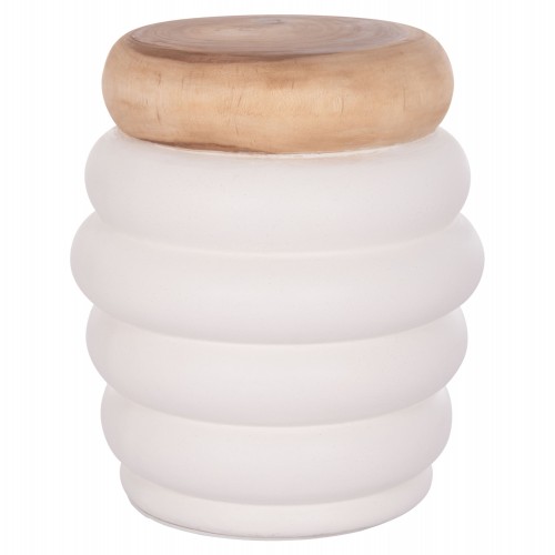 ΤΡΑΠΕΖΙ ΒΟΗΘΗΤΙΚΟ PUFFAT HM18172 02 FIBER CEMENT ΛΕΥΚΟ- ΞΥΛΟ TEAK TOP Φ45x46Υεκ c498591
