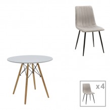 Τραπεζαρία Julita-Noor pakoworld σετ 5τεμ MDF λευκό-γκρι-πόδια φυσικό Φ80x73εκ c498607