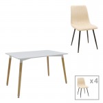 Τραπεζαρία Natali-Noor pakoworld σετ 5τεμ MDF λευκό-μπεζ-πόδια φυσικό 120x80x76εκ c498617