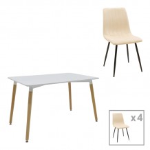 Τραπεζαρία Natali-Noor pakoworld σετ 5τεμ MDF λευκό-μπεζ-πόδια φυσικό 120x80x76εκ c498617