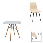 Τραπεζαρία Julita-Noor pakoworld σετ 5τεμ MDF λευκό-μπεζ-φυσικό Φ80x73εκ c498627