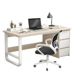 Γραφείο ArteLibre MERGELLUS Φυσικό Λευκό MDF Μέταλλο 120x50x74cm c499608